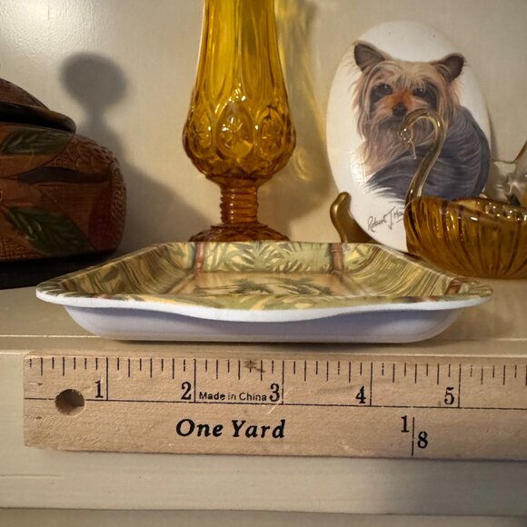 Vintage Tropical Palm Tree Green Beige Decorative Melamine Trinket Tray Set of 3 - Picture 10 of 16